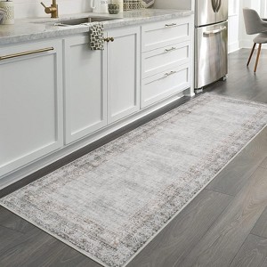 Vintage Bordered Washable Area Rug - Non-Slip Non-Shedding Stain Resistant Carpet, Soft Distressed Print Mat for Living Room, Nursery, Bedroom Office - 1 of 4