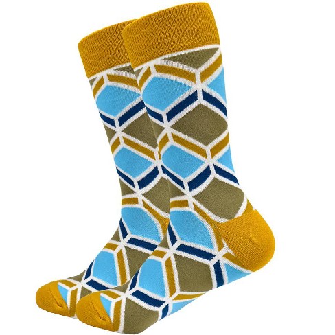 Gold Square Patterned Socks (men's Sizes Adult Large) From The Sock ...