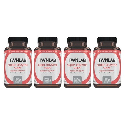 Twinlab Super Enzyme Caps - Constipation Supplement with Digestive Enzymes - 50 Capsules (Pack of 4)