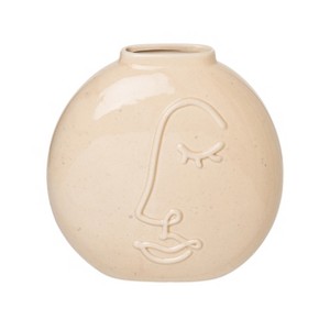 Totalee Gift Neutral Face Flat Vase Ceramic White - 1 of 2