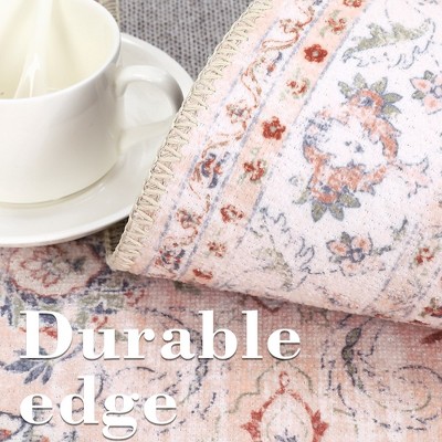 Pink Floral 5' x 7' Washable Synthetic Area Rug