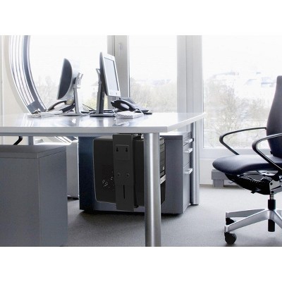 Adjustable Black Metal Under-Desk CPU Holder with Rotating Mechanism
