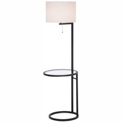 360 Lighting Modern Floor Lamp with Table Glass Black White Fabric Drum Shade for Living Room Reading Bedroom Office