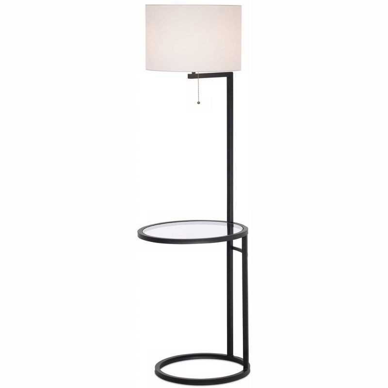 360 Lighting Modern Floor Lamp with Table Glass 62" Tall Black White Fabric Drum Shade for Living Room Reading Bedroom Office, 1 of 10