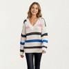 Anna-Kaci Women's Long Sleeve V-Neck Ribbed Knit Sweater with Multicolor Stripes - 2 of 4
