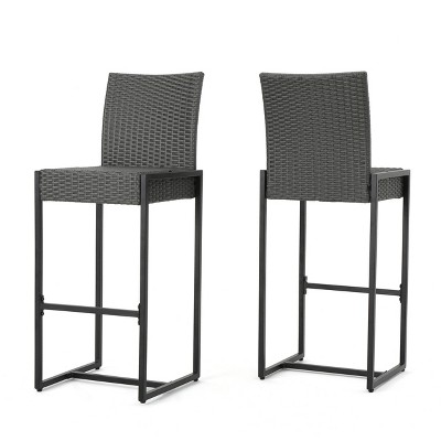 GDFStudio Conrad Outdoor Wicker 30 Inch Barstool (Set of 2), Gray