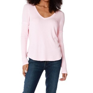 Women's Drop Shoulder V Neck Thermal Top - bobi - 1 of 2