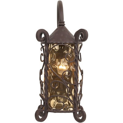 Bronze and Dark Walnut Glass Wall Sconce with Scrollwork