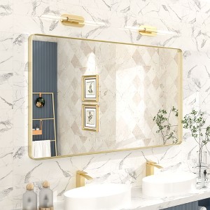 Apmir 51 in. W x 30 in. H Rectangular Aluminum Alloy Framed and Tempered Glass Wall Mirror in Brushed Gold - 1 of 4