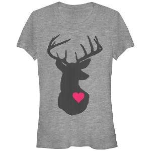 Juniors Womens Lost Gods Reindeer Heart Stitch Print T-Shirt - 1 of 3