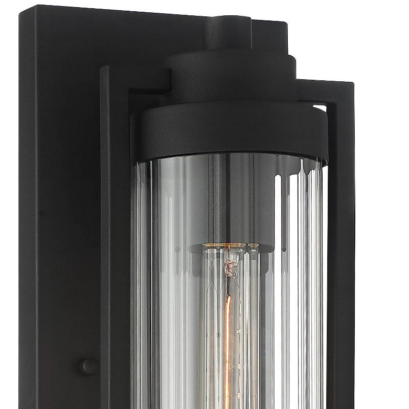 Possini Euro Design Bogata Modern Outdoor Wall Light Fixture Textured Black 15 1/2" Clear Ribbed Glass for Post Exterior Barn Deck House Porch Yard, 3 of 9