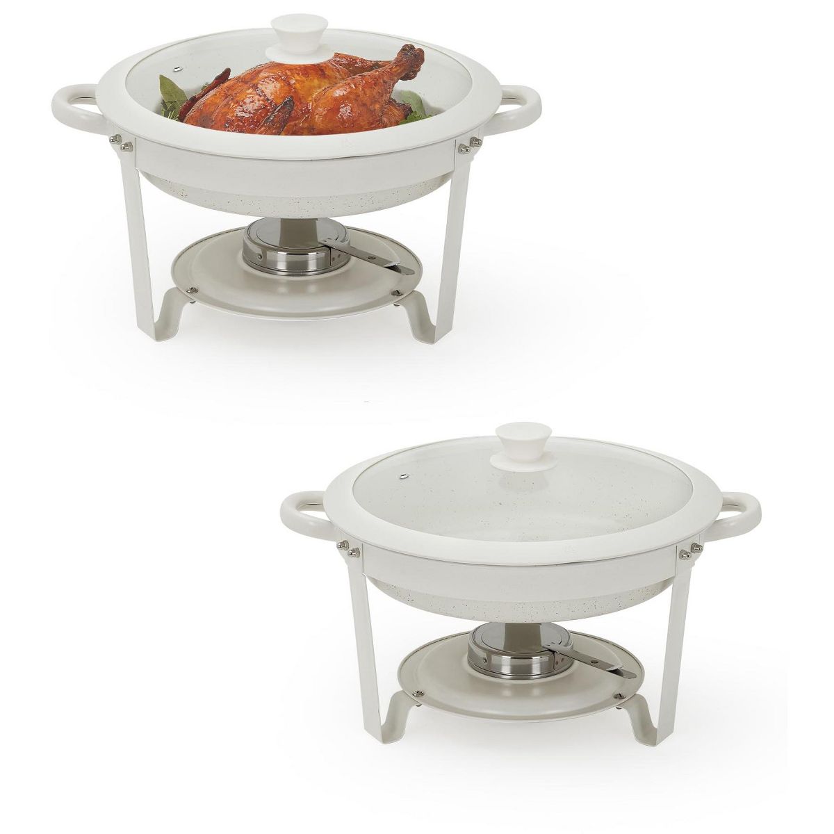 Garvee Chafing Dishes for Buffet 2 Pack, Round Maifanite Coated Food Warmers for Parties, Wedding Buffet Servers with Glass Lids for Catering
