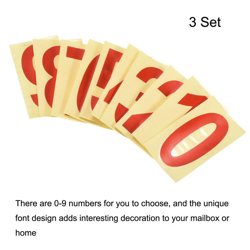 Unique Bargains 0 - 9 Vinyl Waterproof Self-Adhesive Reflective Mailbox Numbers Sticker 2.17 Inch Red 3 Set, 3 of 5