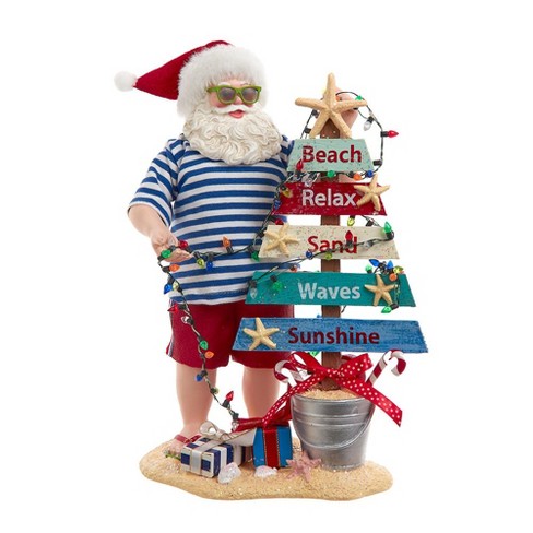 Kurt Adler 10.5-Inch Fabriché Beach Santa With Lighted Sign - image 1 of 4