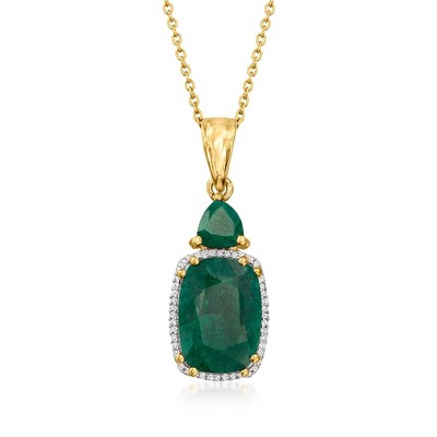 Ross-Simons 6.20 ct. t.w. Emerald and .13 ct. t.w. Diamond Pendant Necklace in 18kt Gold Over Sterling Size 18