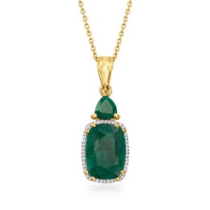 Ross-Simons 6.20 ct. t.w. Emerald and .13 ct. t.w. Diamond Pendant Necklace in 18kt Gold Over Sterling Size 18 - 1 of 3