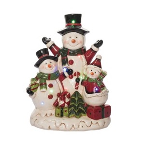 Transpac Dolomite Light Up Jolly Snowmen Décor - Festive Christmas Decorative Objects for Holiday Cheer - 1 of 4