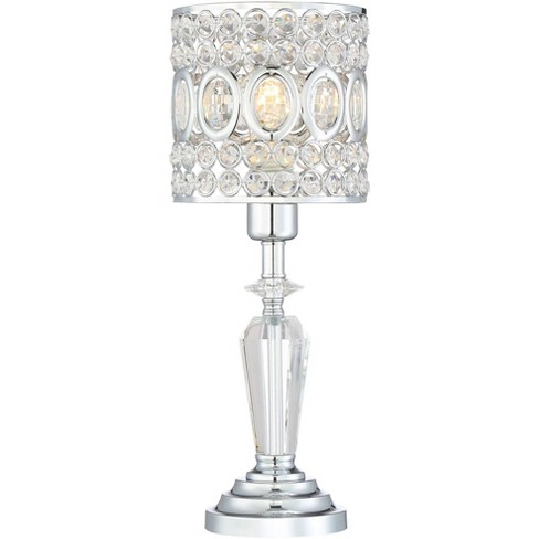 Vienna Full Spectrum Tori Modern Accent Table Lamp 17" High Chrome Silver Clear Crystal Drum Shade For Bedroom Bedside Nightstand Office Family Room :