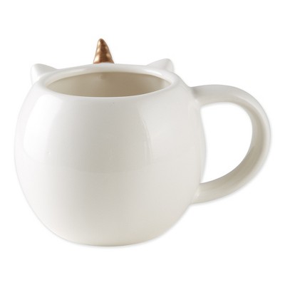 Whimsical White Ceramic Unicorn Mug Set, 4" x 5"