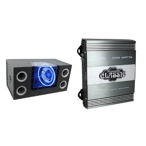 Pyramid BNPS122 12 inch 1200 watt Dual Audio Subwoofer with Neon Lighting and Bandpass Enclosure Box and Pyramid PB715X 2-Channel Car Audio Amplifier - 1 of 4