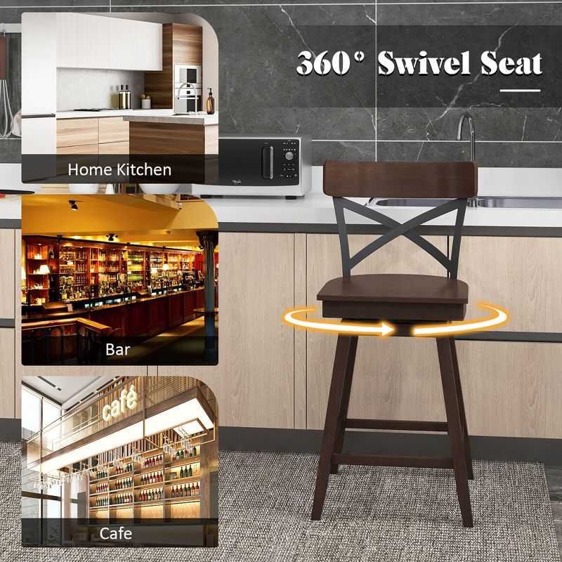 Tangkula Set of 4 Wooden Swivel Bar Stools Counter Height Kitchen Chairs w/ Back Brown, 5 of 9