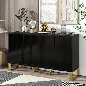 Modern Luxury 4-Door Sideboard with Marble Top, Adjustable Shelves, Gold Metal Handles & Legs, Contemporary Kitchen Storage Cabinet - 1 of 4