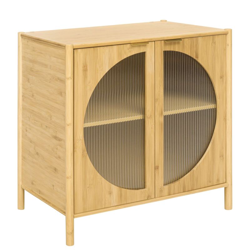 Aash 2-Doors Solid Bamboo Storage Cabinet,MDF Composite Circle-Shape Doors Farmhouse Storage Cabinet With 1 Adjustable Inner Shelves-The Pop Maison, 4 of 11