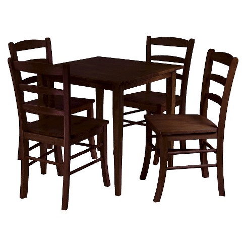 5 Piece Groveland Dining Table Set With 4 Chairs Wood Antique Walnut Winsome