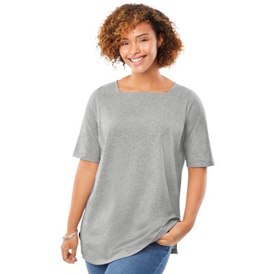 Woman Within Plus Size Perfect Elbow-Sleeve Square-Neck Tee