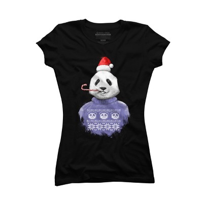 Junior's Design By Humans Christmas panda By NikKor T-Shirt