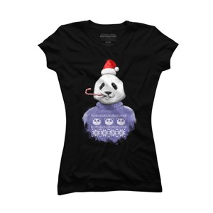 Junior's Design By Humans Christmas panda By NikKor T-Shirt - 1 of 3