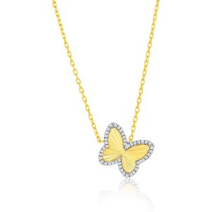 Bella Silver Sterling Silver, D-C Butterfly CZ Border Necklace - Gold Plated - Gold - 16+2 Inch - 1 of 2