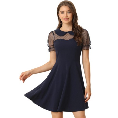 Allegra K Women's Retro Peter Pan Collar A-Line Mesh Sleeve Dress - image 1 of 4