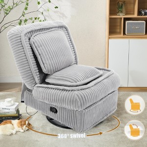 360° Swivel Rocking Glider Armless Manual Recliner with Adjustable Backrest and Footrest, Corduroy Upholstery, Pillows Included - 1 of 4