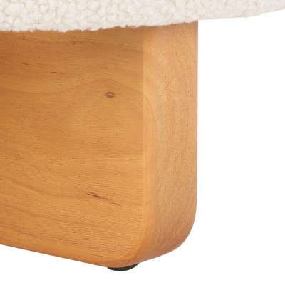 Riah Off White Boucle Round Ottoman with Natural Wood Base