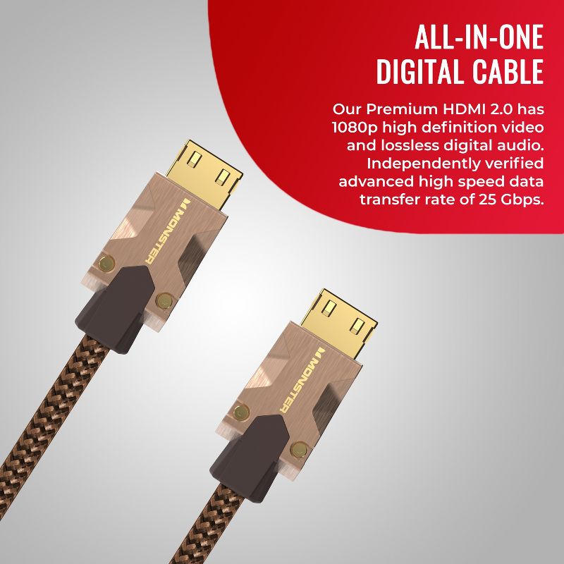 Monster M-Series Certified Premium HDMI Cable 2.0, 4K Ultra HD at 60Hz Refresh Rate, Duraflex Jacket, and Triple Layer Shielding, 25 Gbps, 2 of 8
