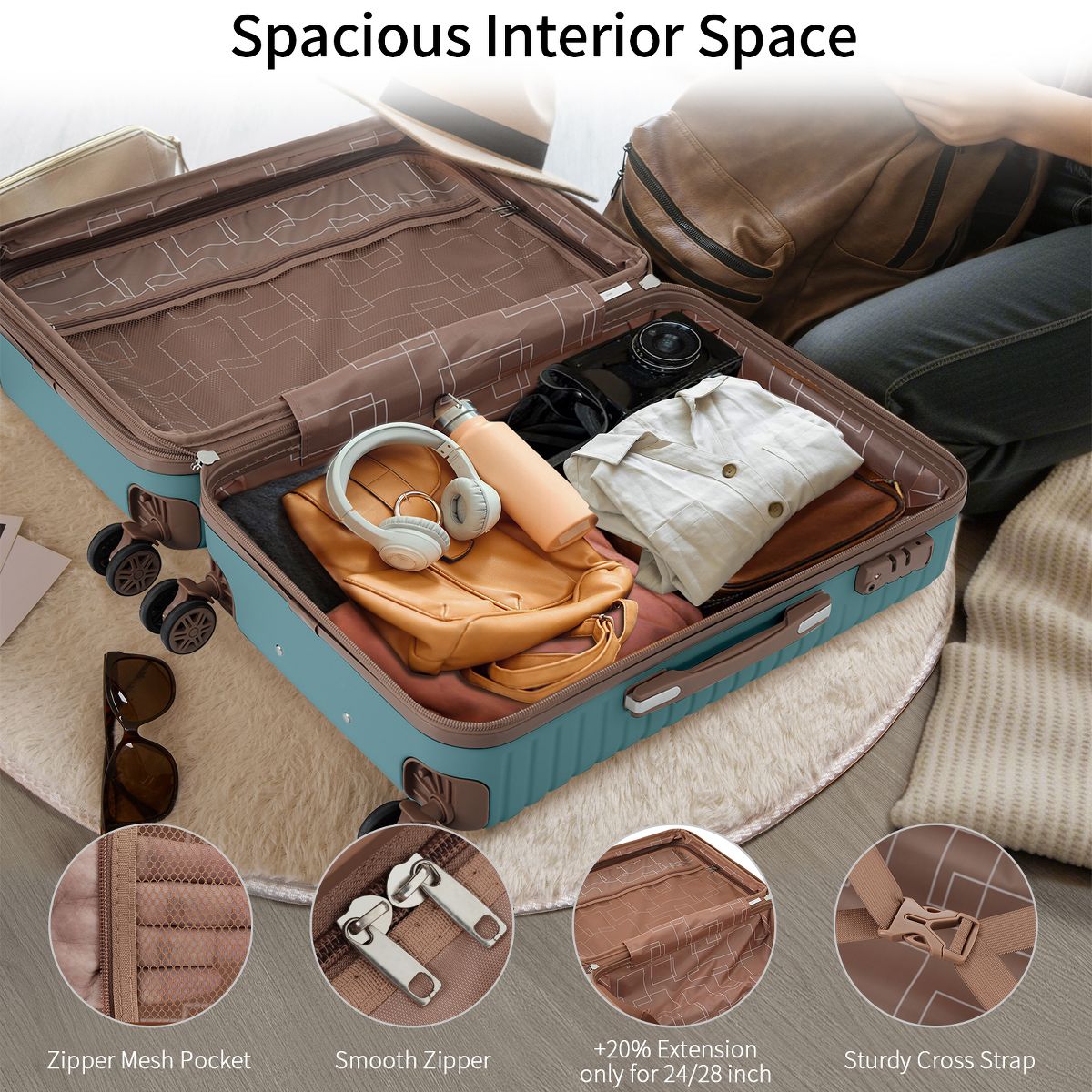 Polibi Luggage Set 8-Pieces with 16 Inch, 20 Inch, 24 Inch and 28 Inch Suitcases, 4 Pieces Packing Cubes - thumbnail 9
