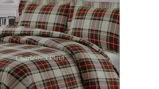 Winter Reindeer Cotton Flannel Printed 3pc Oversized Duvet Set - Tribeca Living, 2 of 4, play video