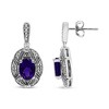 Haus of Brilliance Silver Diamond Accent and 8x6mm Purple Oval Amethyst Stud Earrings - 3 of 4