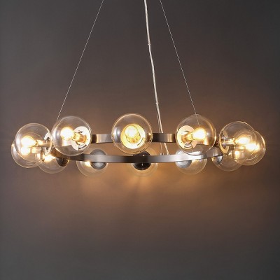 Elegant Nickel and Crystal 38" Chandelier with Glass Orbs