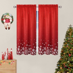 2 Pack Christmas Café Curtains, Holiday Tier Curtains, Rod Pocket Festive Window Panels for Kitchen Bathroom Living Room, Red - 1 of 4