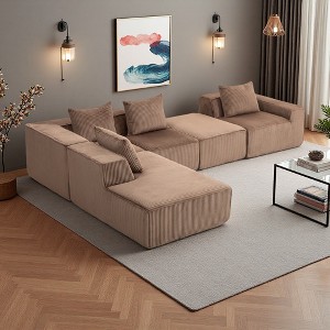 Corduroy Modular L-Shaped Sectional Sofa with High-Density Sponge, 5 Pillows - 1 of 4
