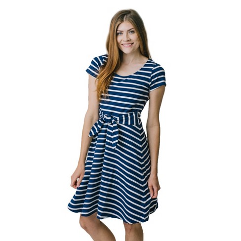 Striped flare-sleeve knit dress