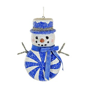 Bethany Lowe 3.5 Inch Blue Peppermint Snowman Ornament Christmas  Carrot Nose Tree Ornaments - 1 of 3