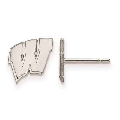 Black Bow Jewelry 14k White Gold Wisconsin Badgers NCAA Post Earrings