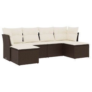 vidaXL 6 Piece Patio Sofa Set with Cushions Brown Poly Rattan - Brown and Cream Without Table - 1 of 4