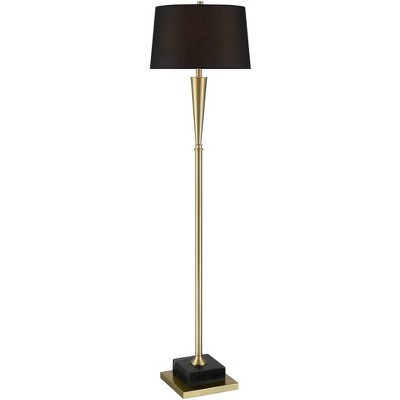 Possini Euro Design Art Deco Style Floor Lamp 66 1/2" Tall Antique Brass Black Drum Shade for Living Room Reading House Bedroom