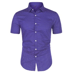 Lars Amadeus Men's Short Sleeves Polka Dots Button Down Dress Shirt - 1 of 4