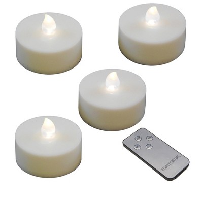 LumaBase Extra-Large Battery-Operated Tea Lights with Remote Control, White - Set of 4