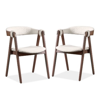 HOMES: Inside + Out Set of 2 Pearlcrest Mid-Century Modern Boucle Upholstered Dining Chairs Walnut